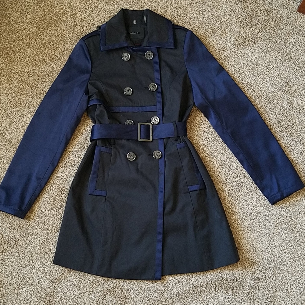 Tahari Two-tone Belted Trench Coat